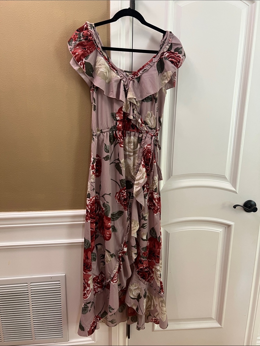 indulge Floral Ruffle High-Low Dress in Dusty Rose and Ivory